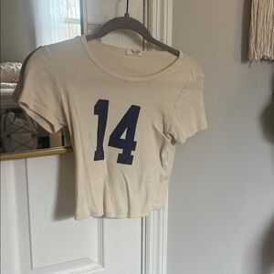 Brandy Melville Cream Cropped Tee with Navy 14 Graphic